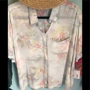 FREE PEOPLE GOOD VIBES BUTTON DOWN  SZ SMALL